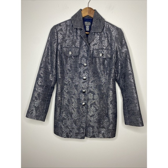ADDITIONS BY Chico's Jackets & Blazers - Additions by Chico's Jacket Gray Silver Metallic Floral Blazer Long Size 0 XS